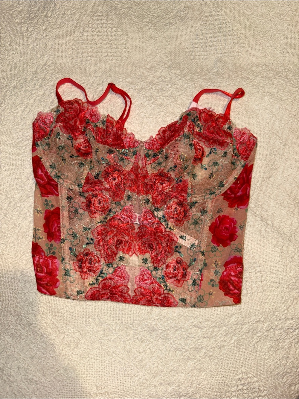 Victoria's Secret Red Floral Lace Bustier Camisole